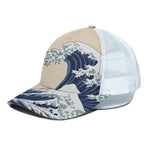 Japanese Ocean Wave Print White Mesh Trucker Cap