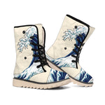 Japanese Ocean Wave Print Winter Boots