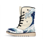 Japanese Ocean Wave Print Winter Boots