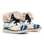 Japanese Ocean Wave Print Winter Boots
