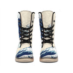Japanese Ocean Wave Print Winter Boots