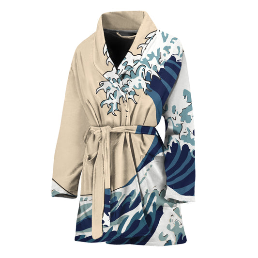 Japanese Ocean Wave Print Women's Bathrobe