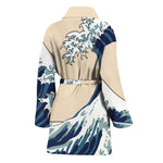 Japanese Ocean Wave Print Women's Bathrobe