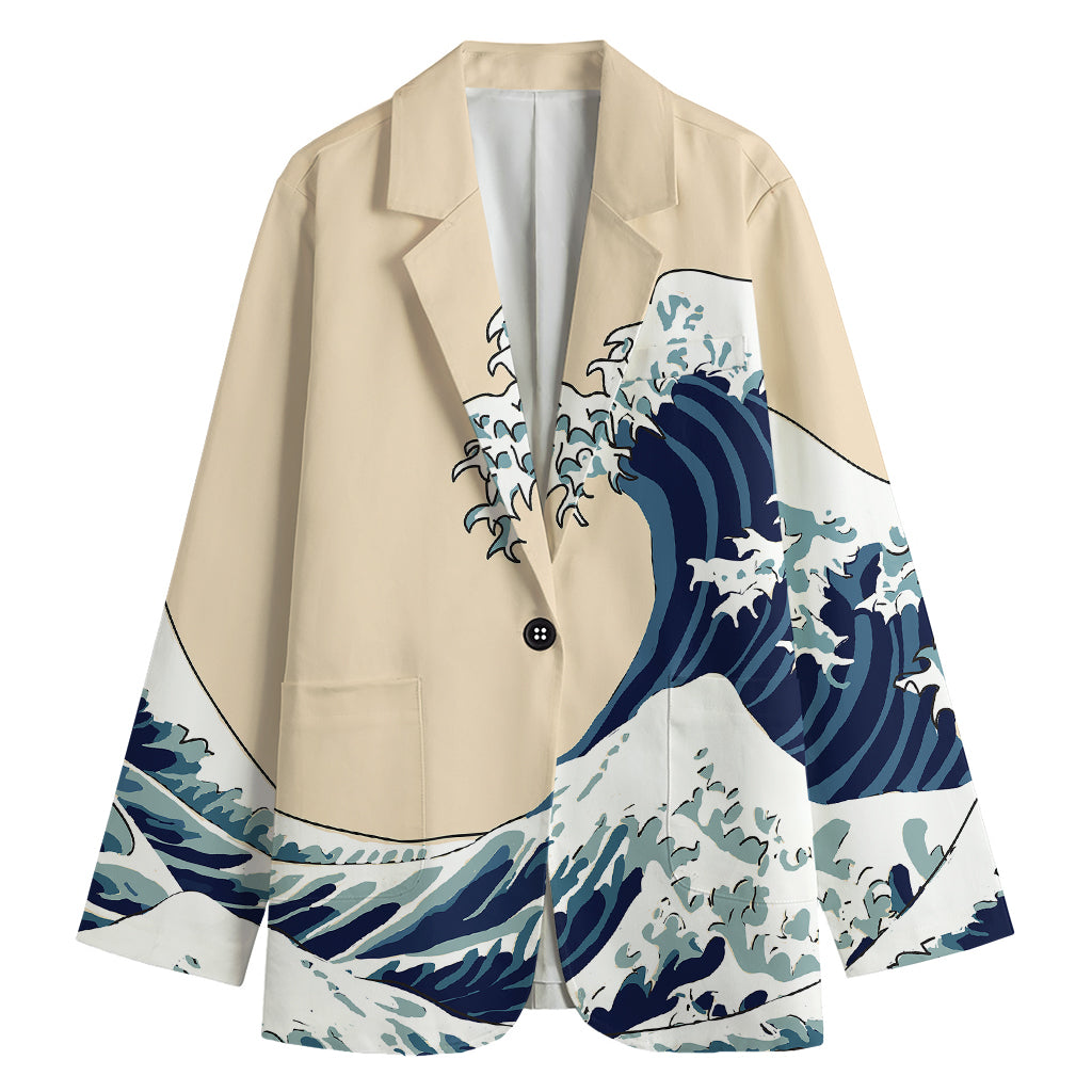 Japanese Ocean Wave Print Women's Blazer