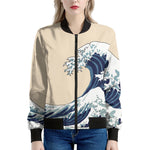 Japanese Ocean Wave Print Women's Bomber Jacket