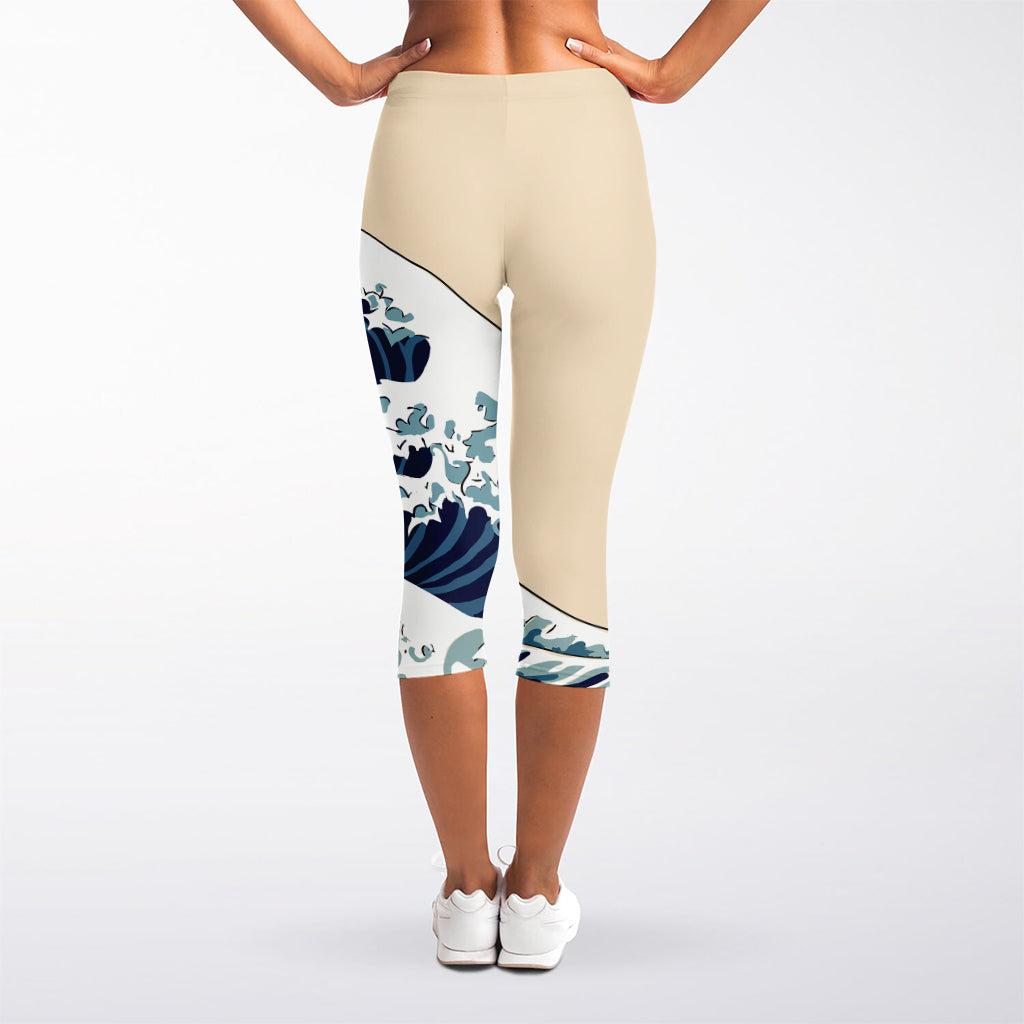 Japanese Ocean Wave Print Women's Capri Leggings