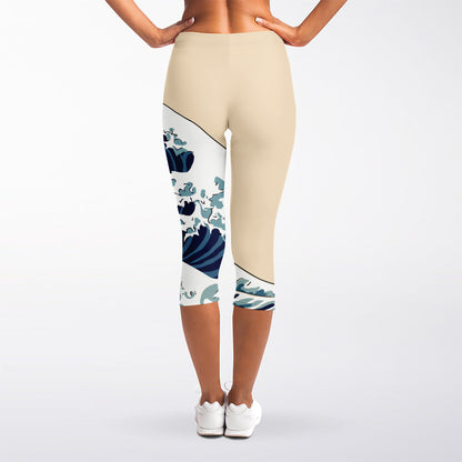 Japanese Ocean Wave Print Women's Capri Leggings