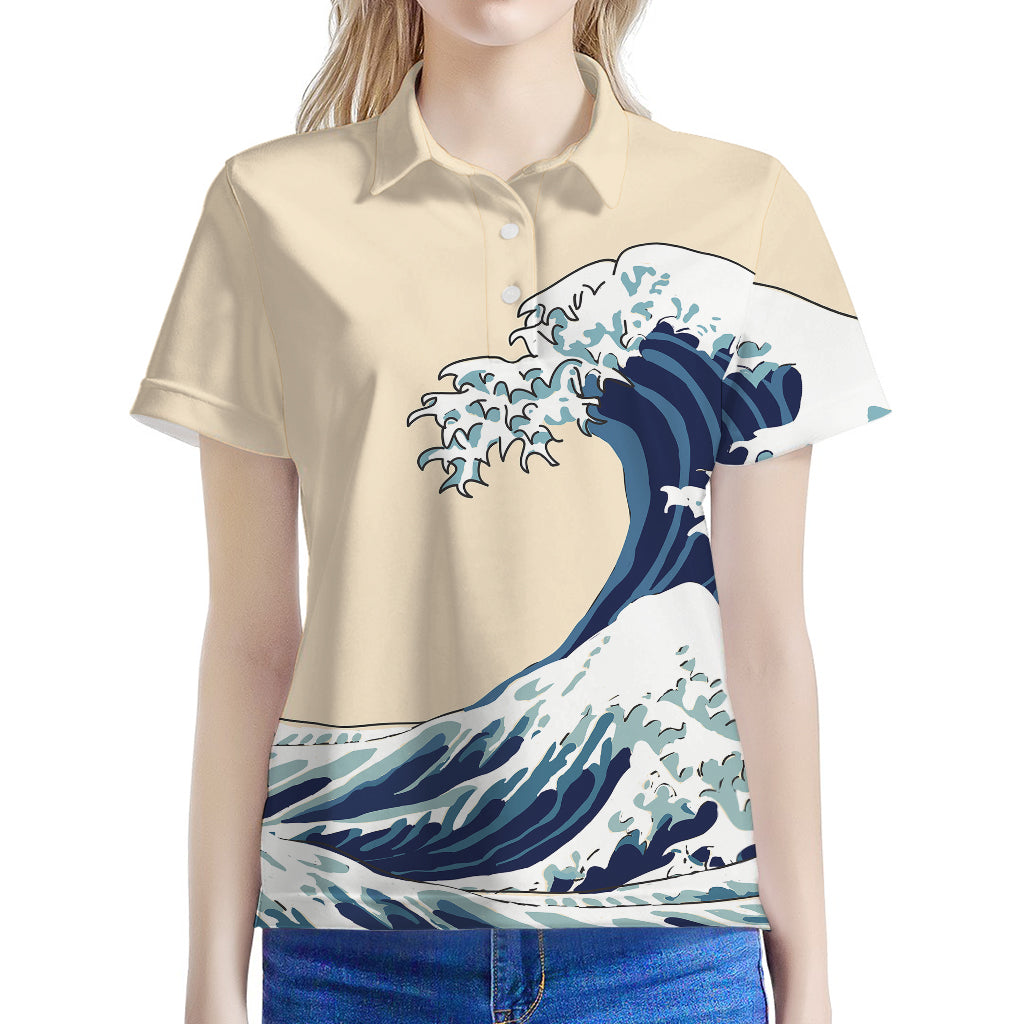 Japanese Ocean Wave Print Women's Polo Shirt