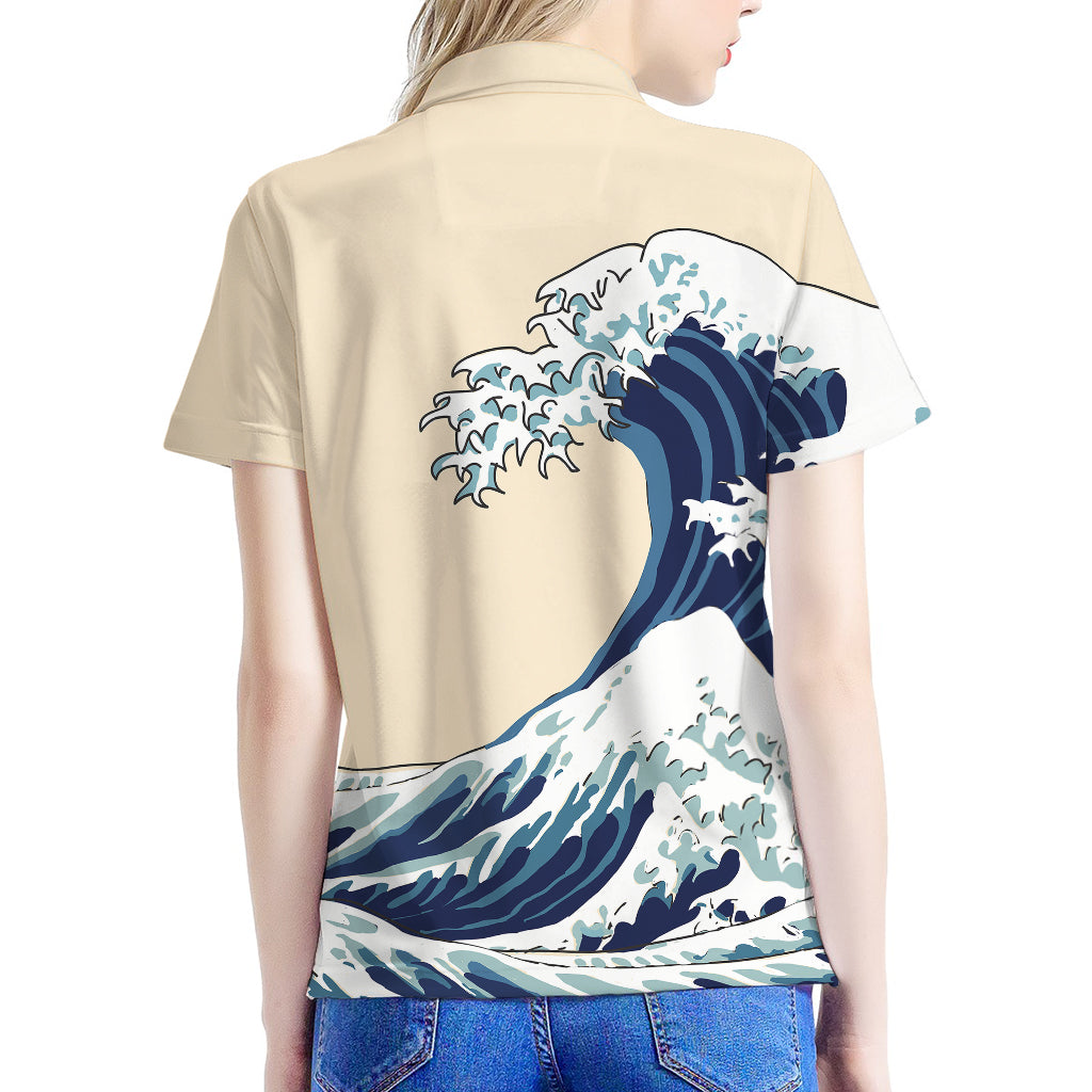 Japanese Ocean Wave Print Women's Polo Shirt