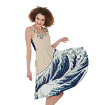 Japanese Ocean Wave Print Women's Sleeveless Dress