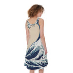 Japanese Ocean Wave Print Women's Sleeveless Dress
