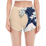 Japanese Ocean Wave Print Women's Split Running Shorts