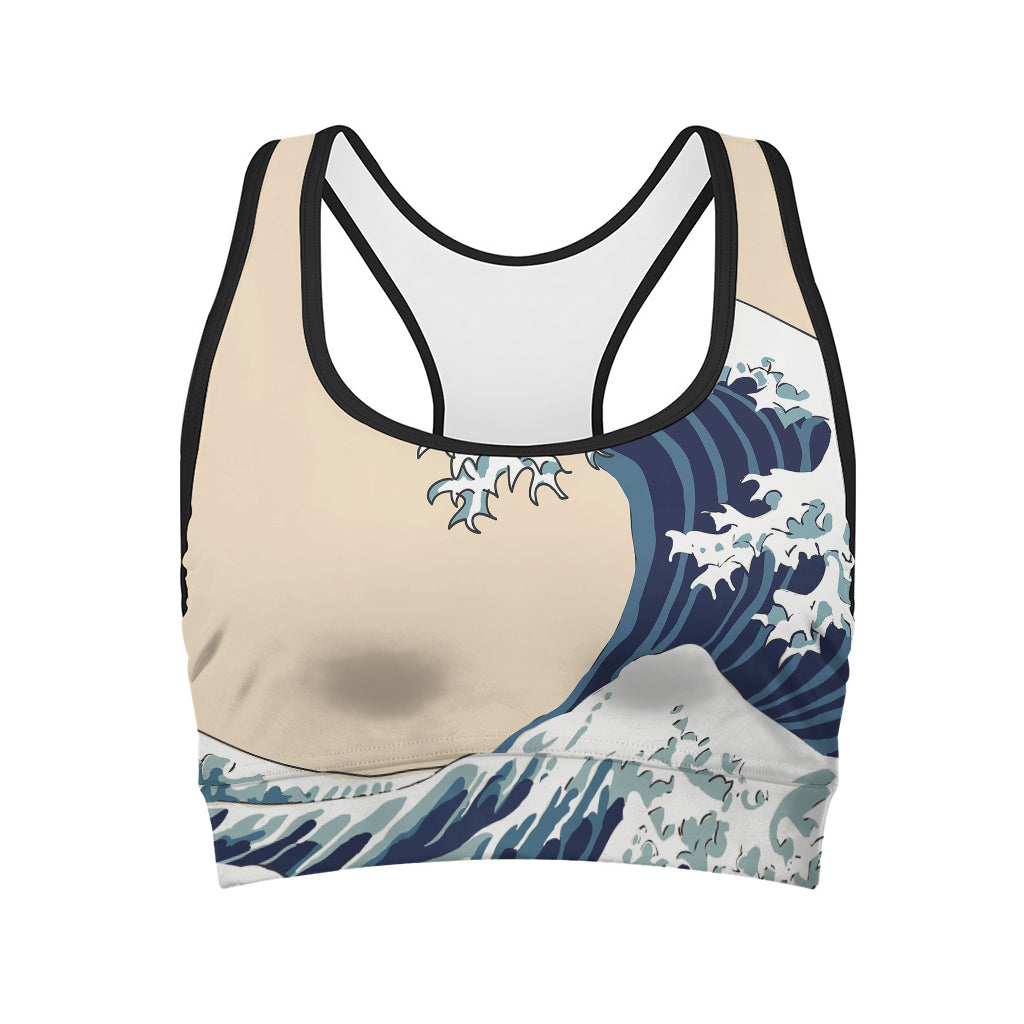Japanese Waves Padded Sports Bra, Abstract Artistic Women's