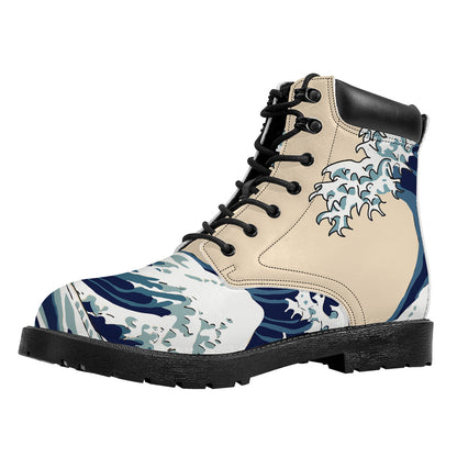 Japanese Ocean Wave Print Work Boots