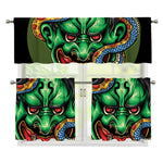 Japanese Oni Demon With Snake Print 3 Piece Kitchen Curtains