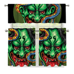 Japanese Oni Demon With Snake Print 3 Piece Kitchen Curtains