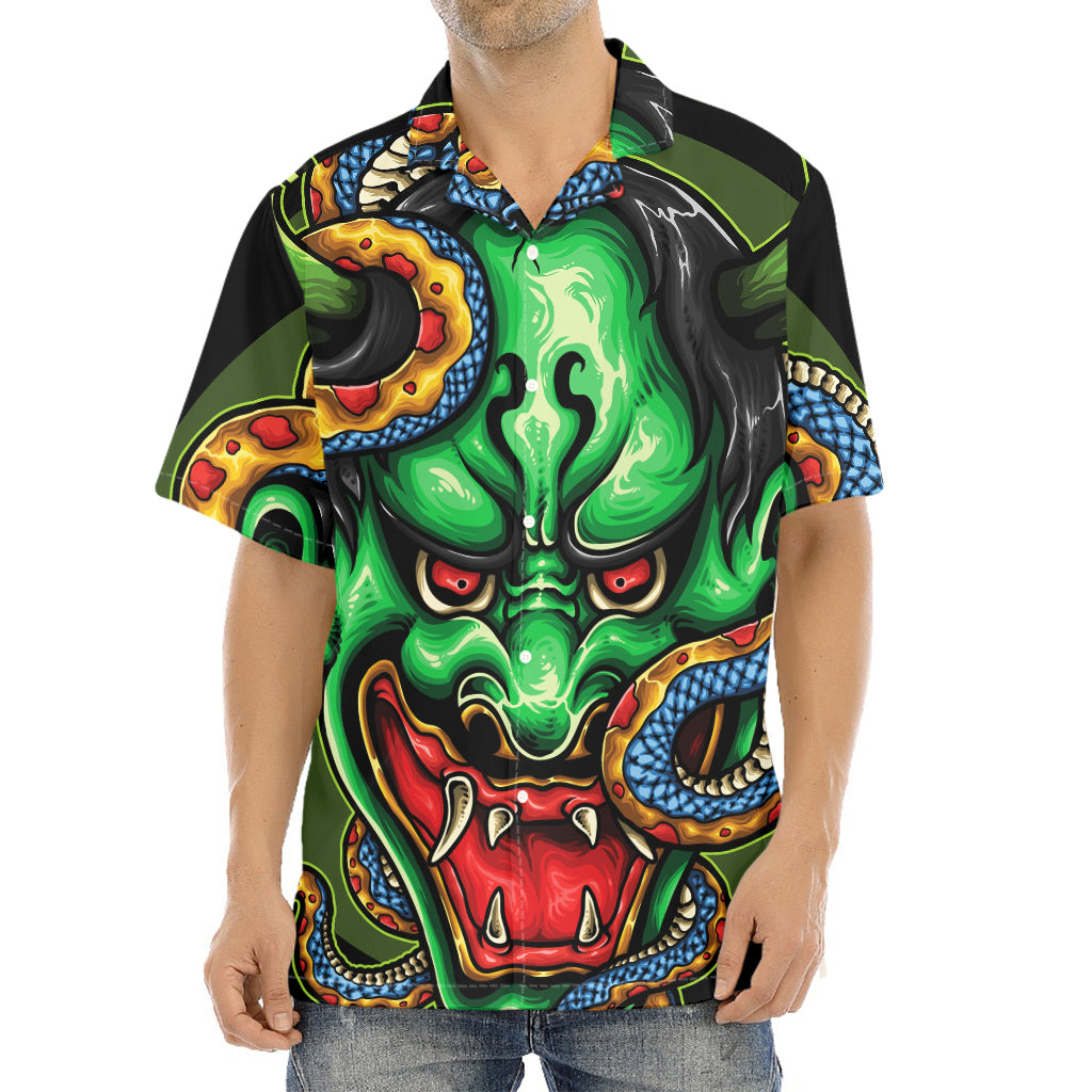 Japanese Oni Demon With Snake Print Aloha Shirt