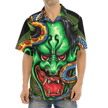 Japanese Oni Demon With Snake Print Aloha Shirt