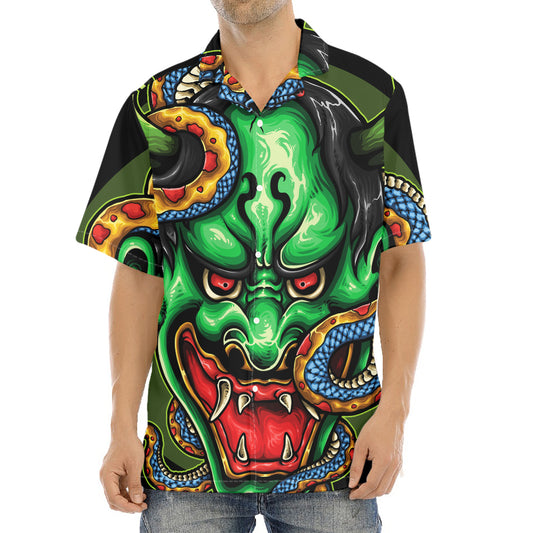 Japanese Oni Demon With Snake Print Aloha Shirt