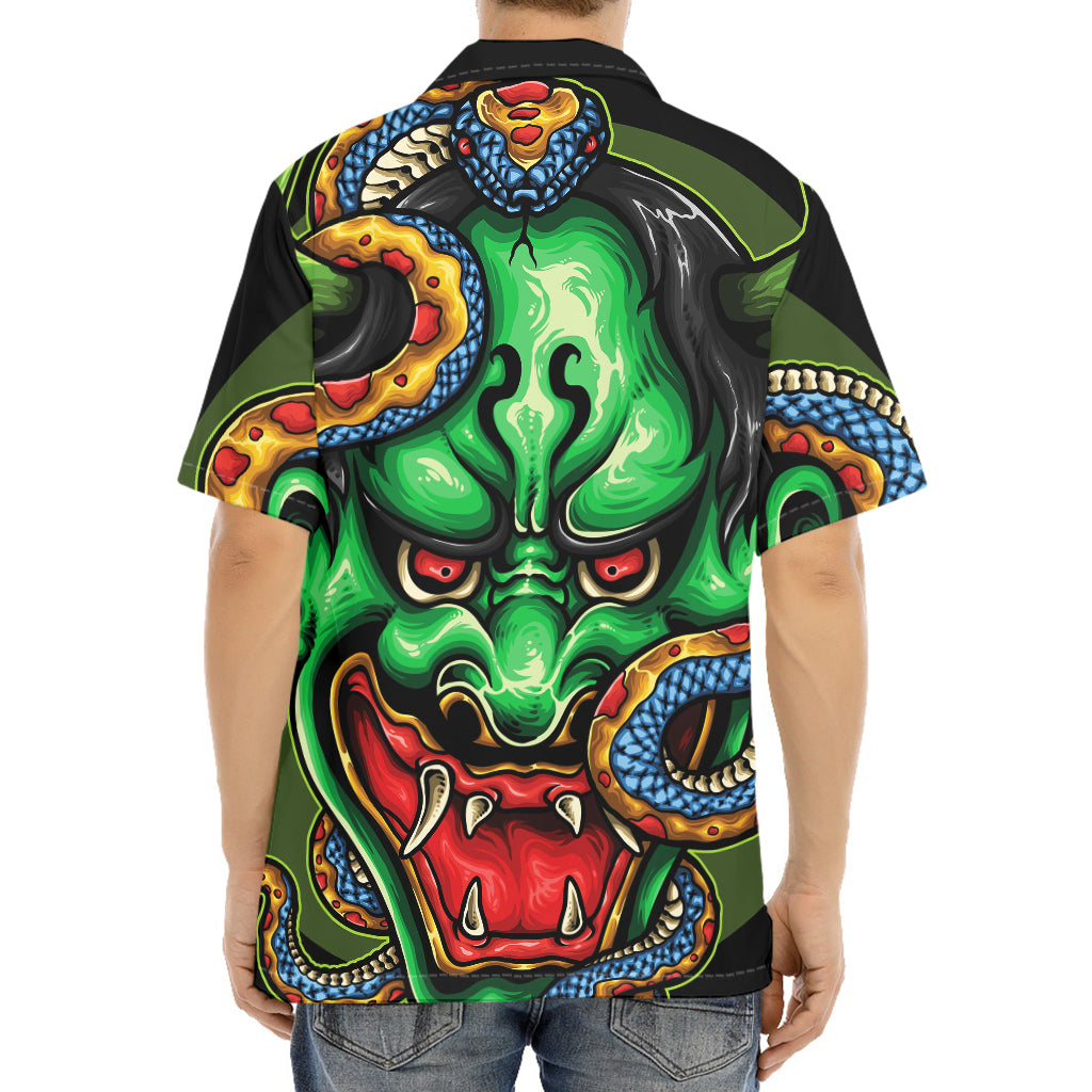 Japanese Oni Demon With Snake Print Aloha Shirt