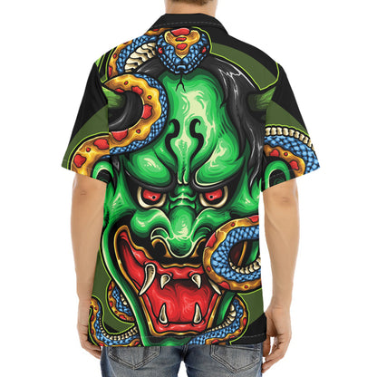 Japanese Oni Demon With Snake Print Aloha Shirt