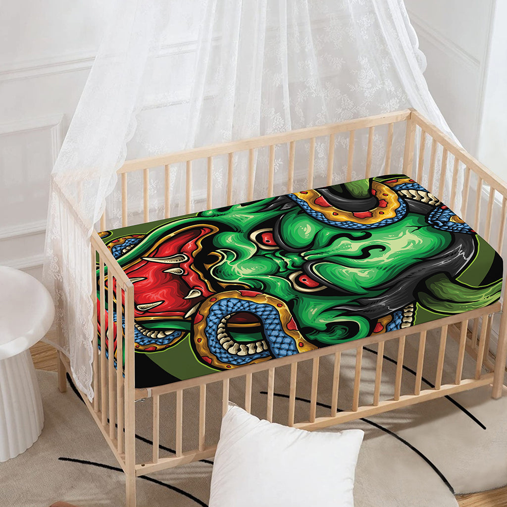 Japanese Oni Demon With Snake Print Baby Crib Sheet