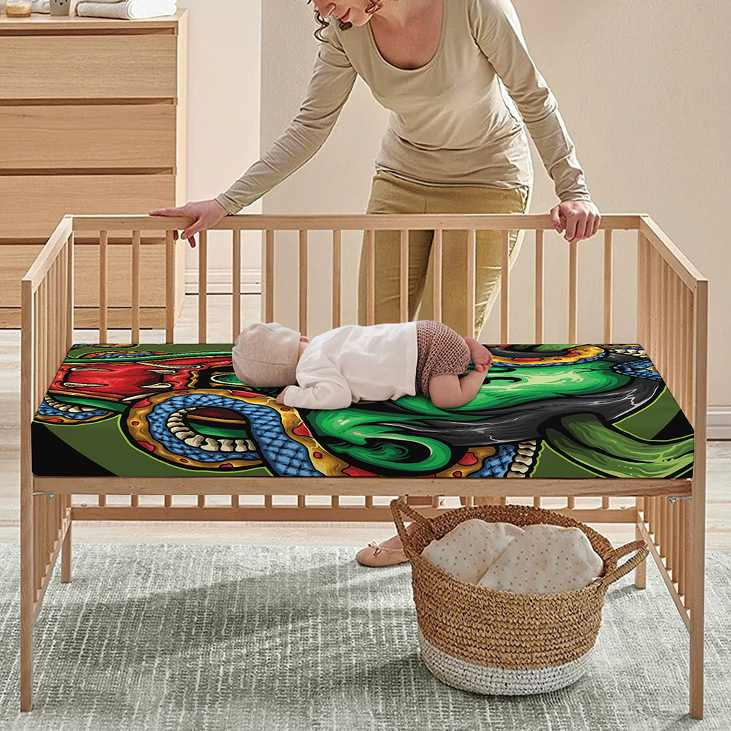 Japanese Oni Demon With Snake Print Baby Crib Sheet