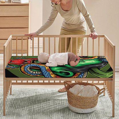 Japanese Oni Demon With Snake Print Baby Crib Sheet