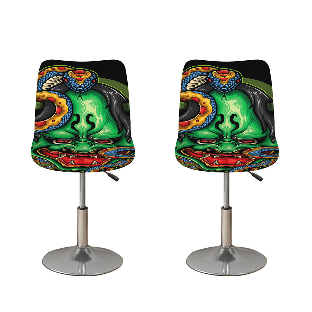 Japanese Oni Demon With Snake Print Bar Stool Covers