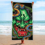 Japanese Oni Demon With Snake Print Beach Towel