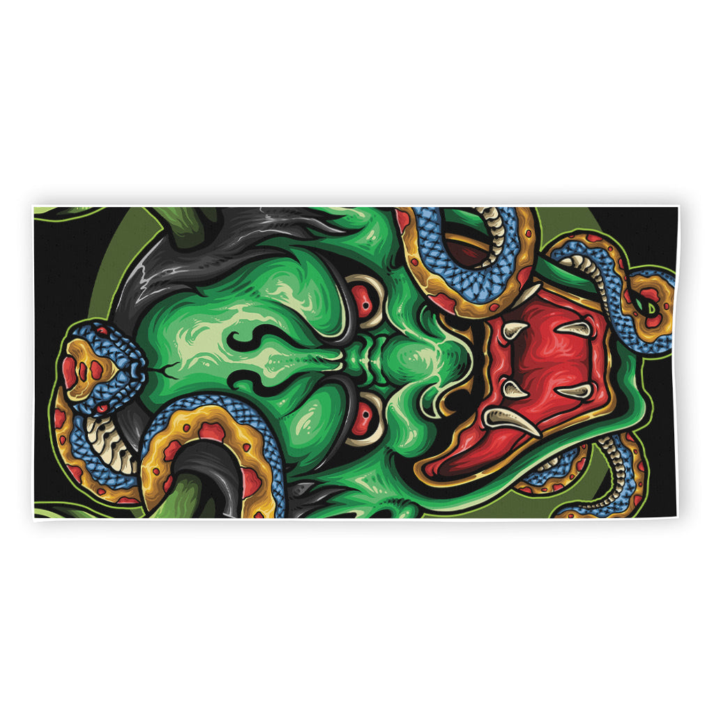 Japanese Oni Demon With Snake Print Beach Towel