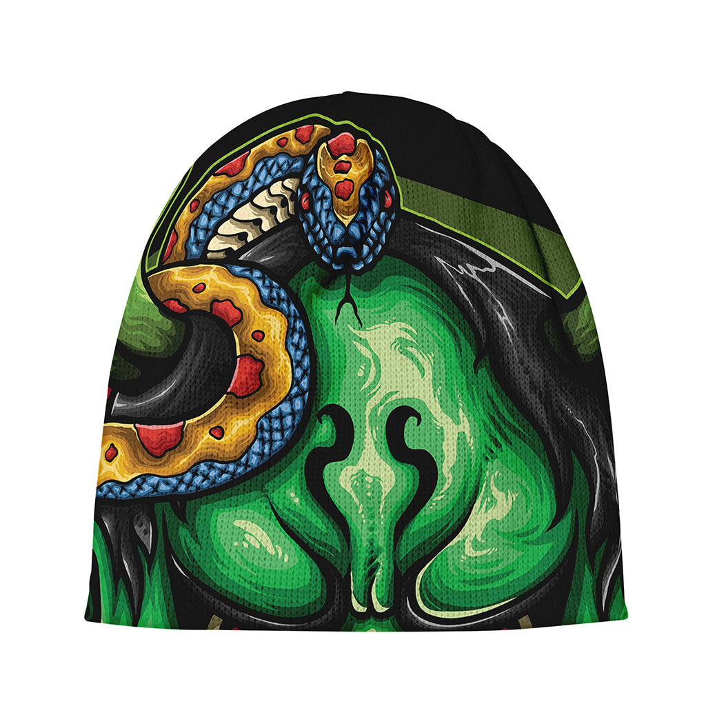 Japanese Oni Demon With Snake Print Beanie