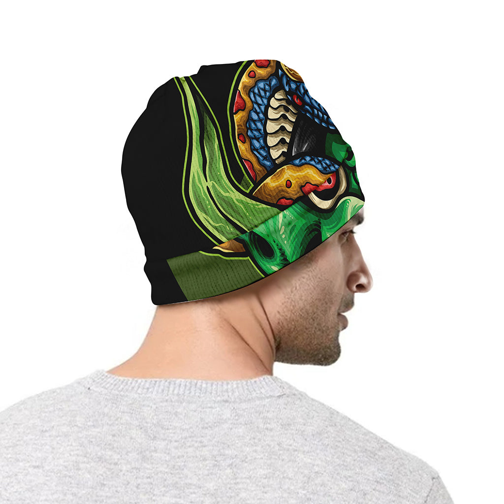 Japanese Oni Demon With Snake Print Beanie