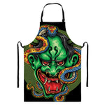Japanese Oni Demon With Snake Print Bib Apron With Pocket