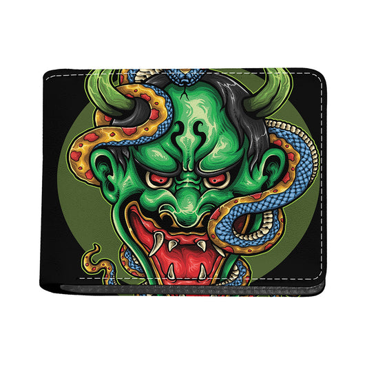 Japanese Oni Demon With Snake Print Bifold Wallet