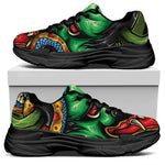 Japanese Oni Demon With Snake Print Black Chunky Shoes