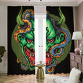 Japanese Oni Demon With Snake Print Dimout Pencil Pleat Curtains