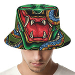 Japanese Oni Demon With Snake Print Bucket Hat