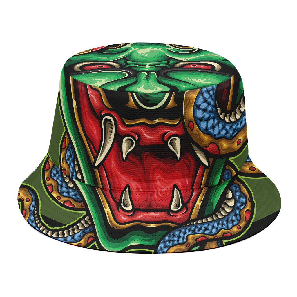 Japanese Oni Demon With Snake Print Bucket Hat