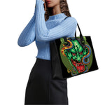 Japanese Oni Demon With Snake Print Canvas Tote Bag