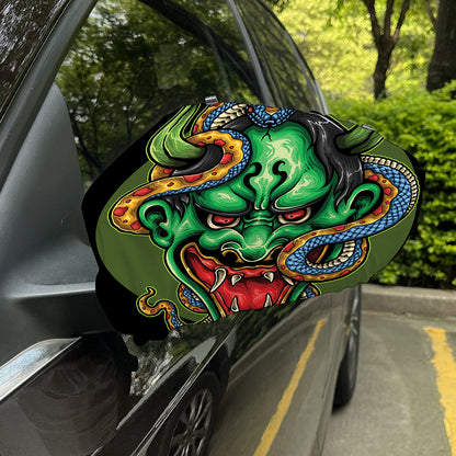 Japanese Oni Demon With Snake Print Car Side Mirror Covers