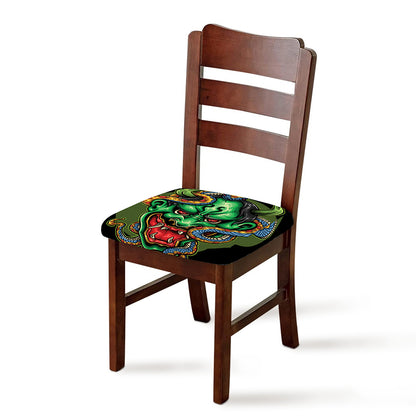 Japanese Oni Demon With Snake Print Chair Cushion Cover
