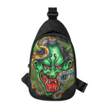 Japanese Oni Demon With Snake Print Chest Bag