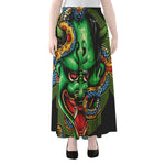 Japanese Oni Demon With Snake Print Chiffon Maxi Skirt
