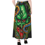 Japanese Oni Demon With Snake Print Chiffon Maxi Skirt