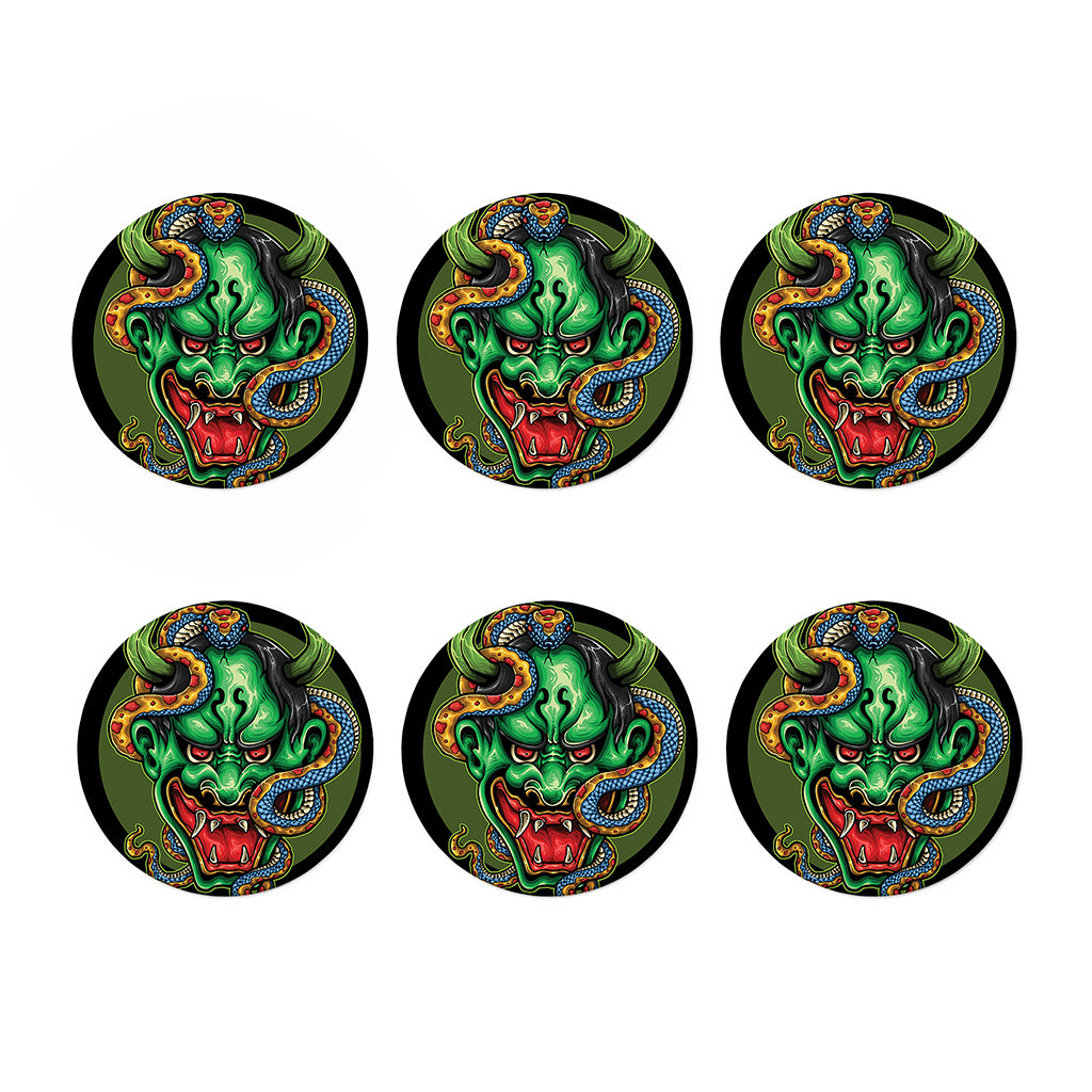 Japanese Oni Demon With Snake Print Coaster Set