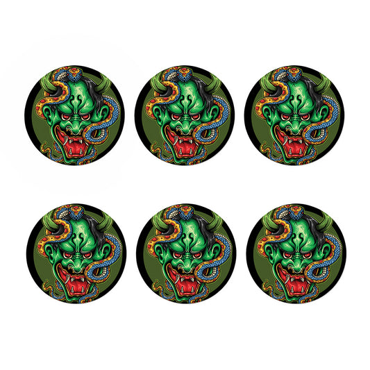 Japanese Oni Demon With Snake Print Coaster Set