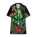 Japanese Oni Demon With Snake Print Cotton Hawaiian Shirt