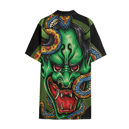Japanese Oni Demon With Snake Print Cotton Hawaiian Shirt