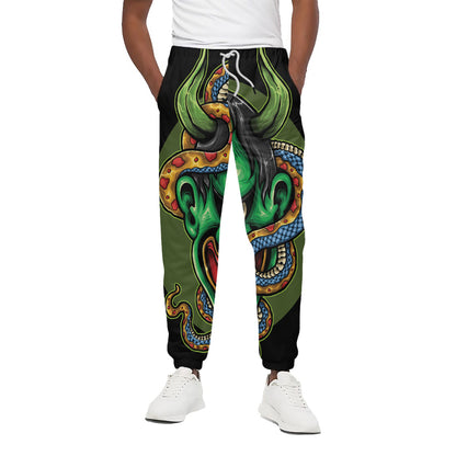 Japanese Oni Demon With Snake Print Cotton Pants